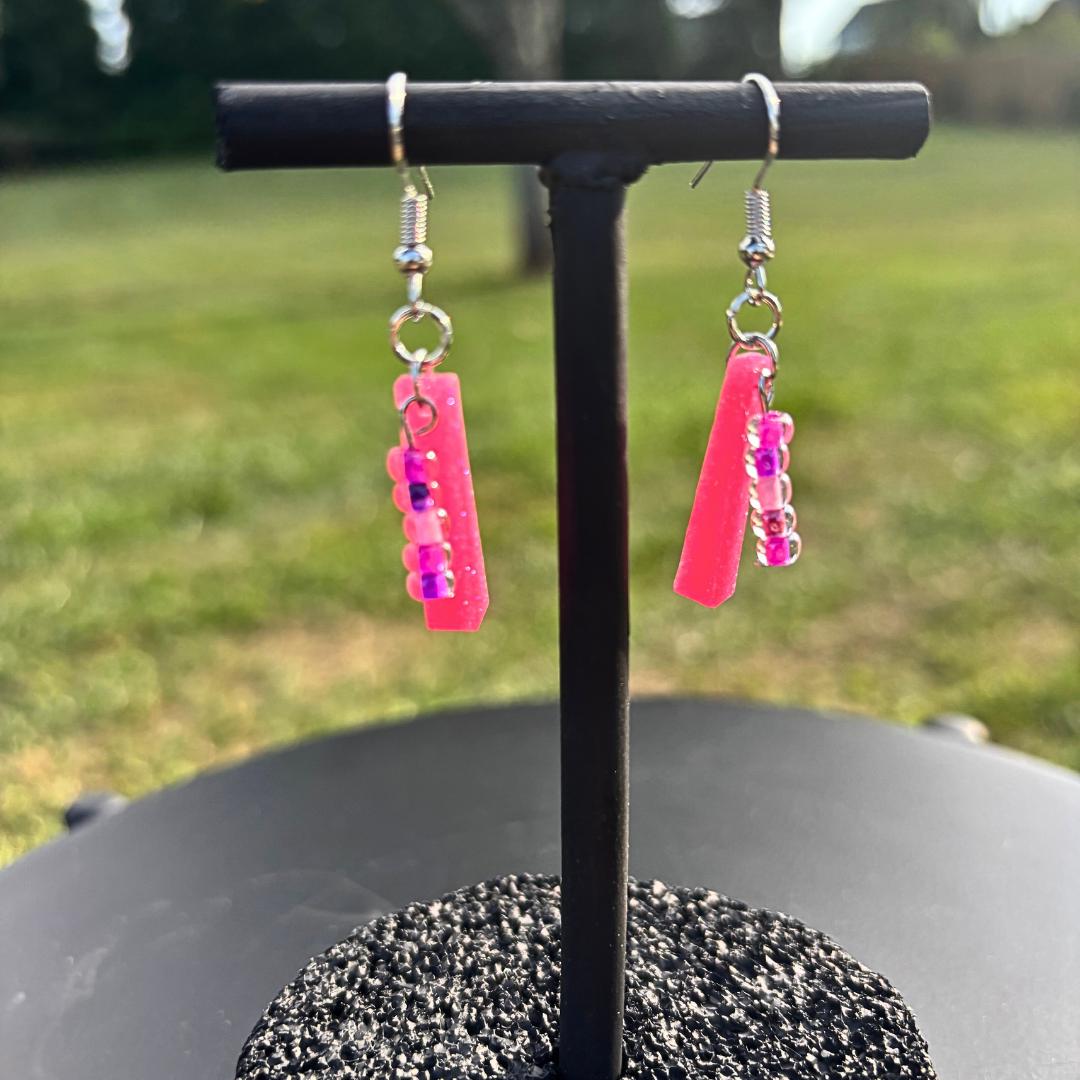 Hot Pink Rectangle Dangle Earrings