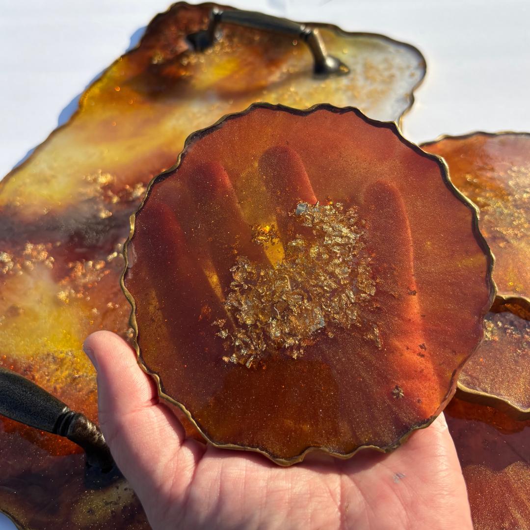 Bronze Geode Resin Tray and Coaster Set