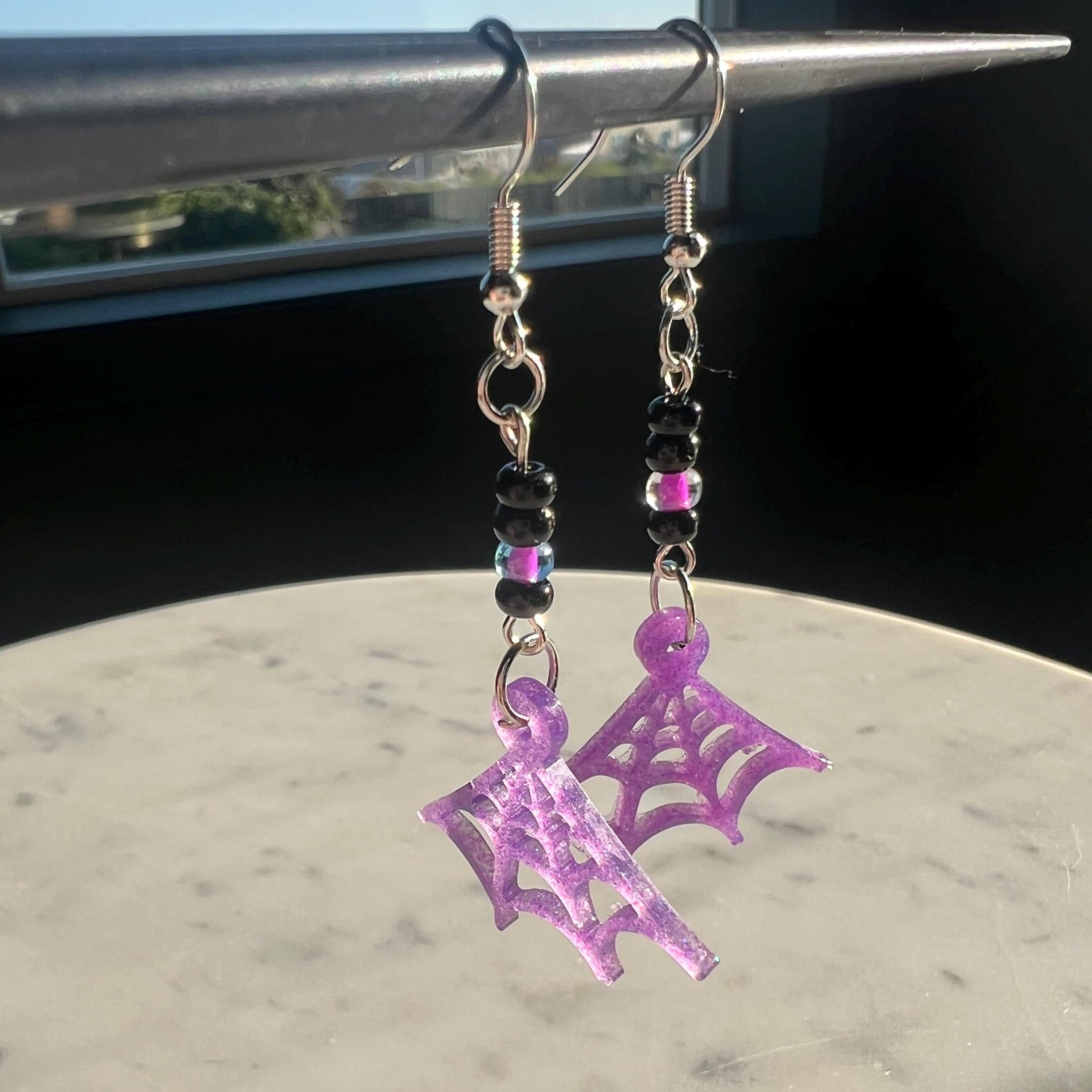 Halloween Earrings Set: Purple Spiderweb, BOO, Bats