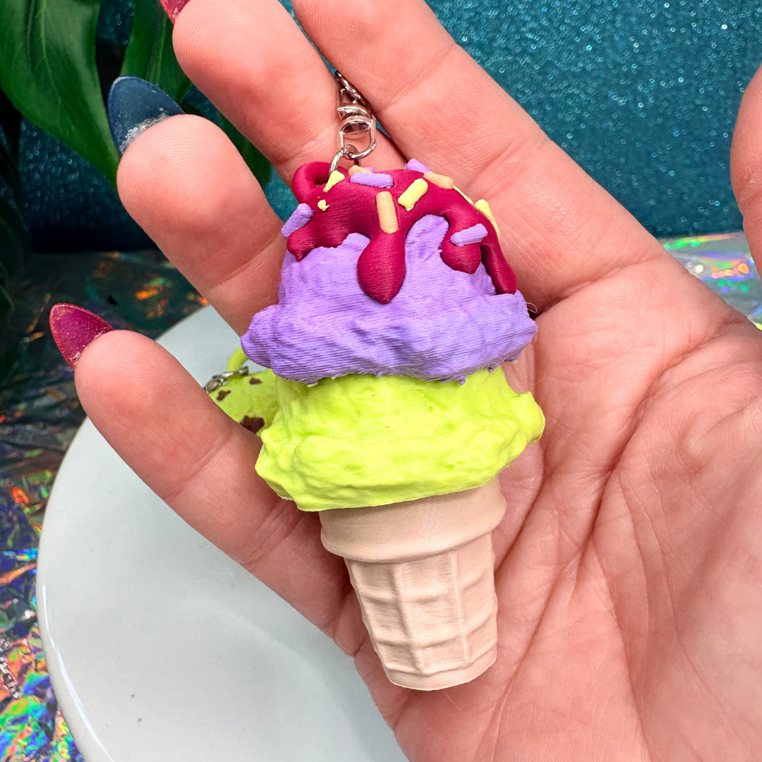 Ice Cream Cone Fidget Clicker Keychain
