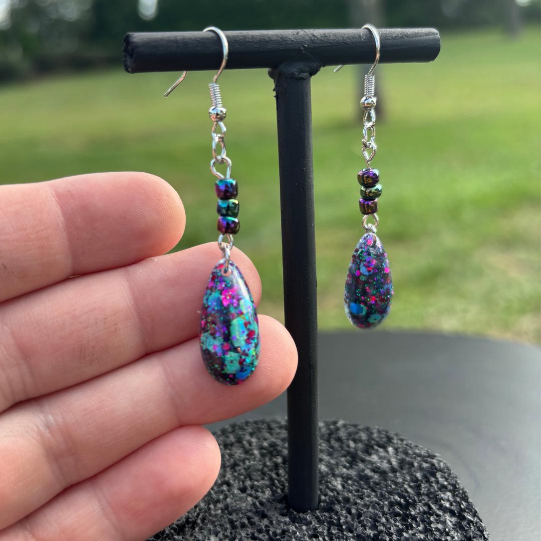 Purple Glitter Teardrop Dangle Earrings