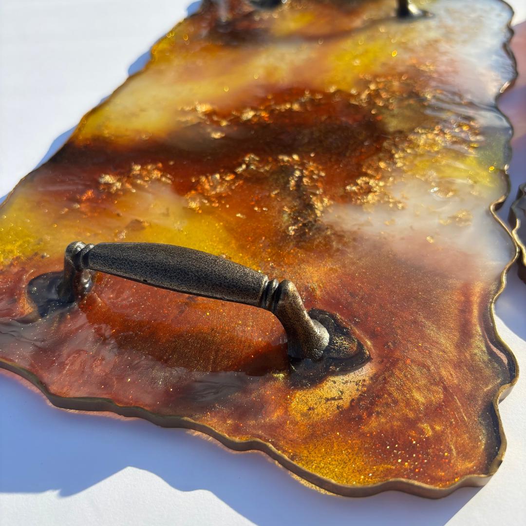 Bronze Geode Resin Tray and Coaster Set
