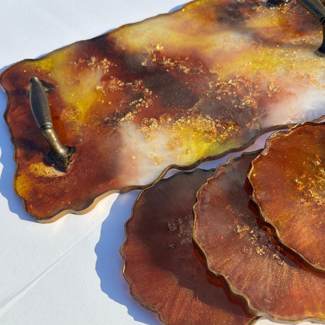 Bronze Geode Resin Tray and Coaster Set
