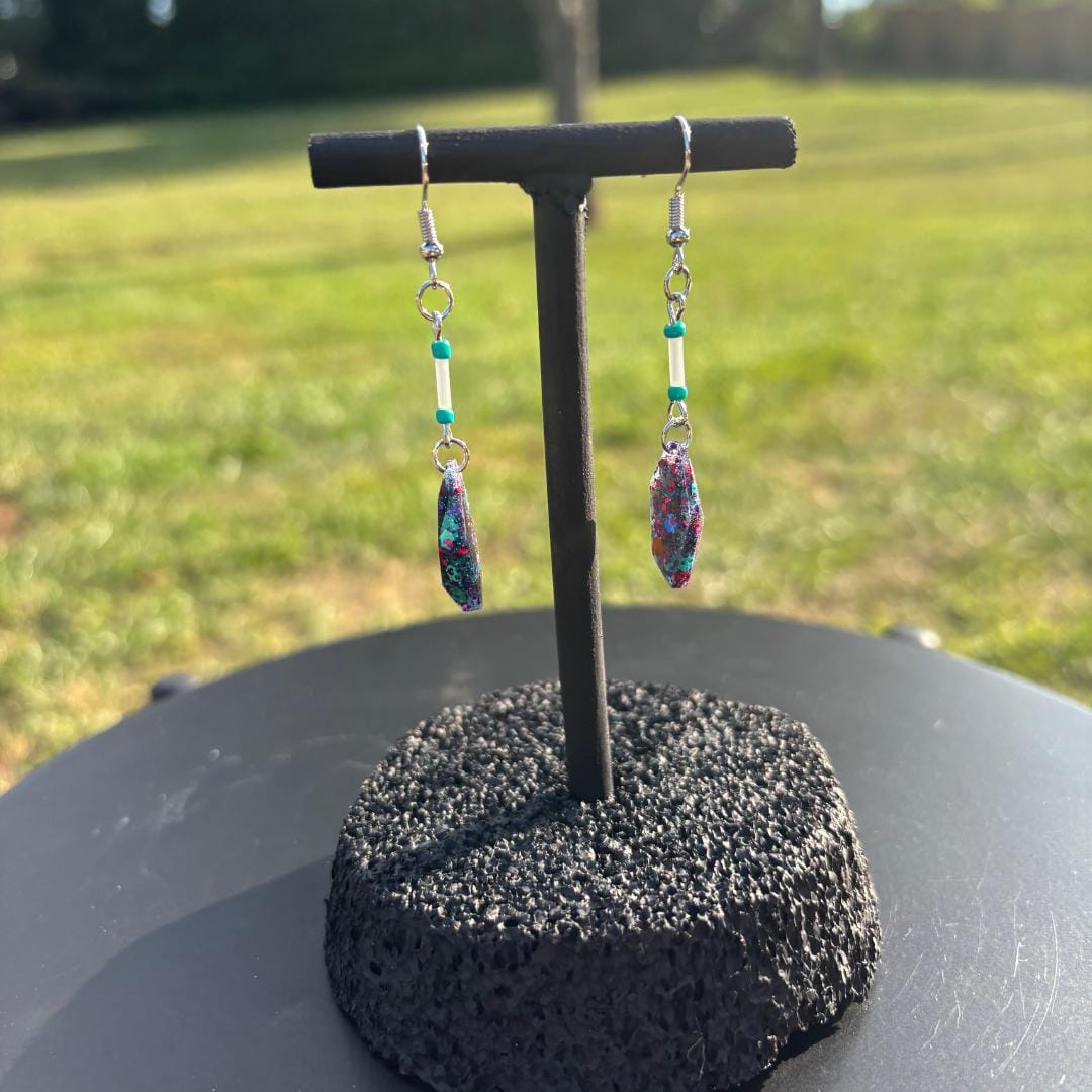 Purple Teal Glitter Gem Dangle Earrings