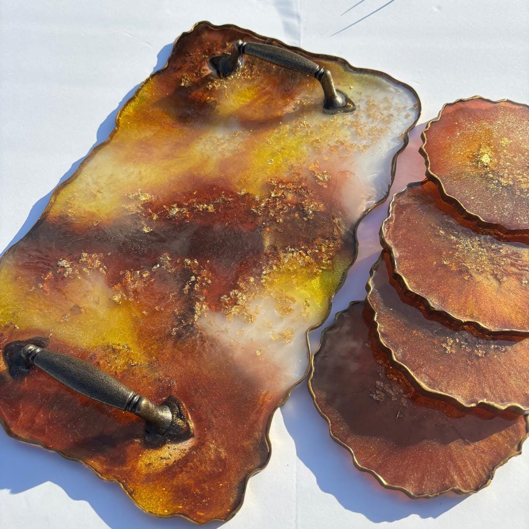 Bronze Geode Resin Tray and Coaster Set