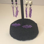 Halloween Earrings Set: Purple Spiderweb, BOO, Bats