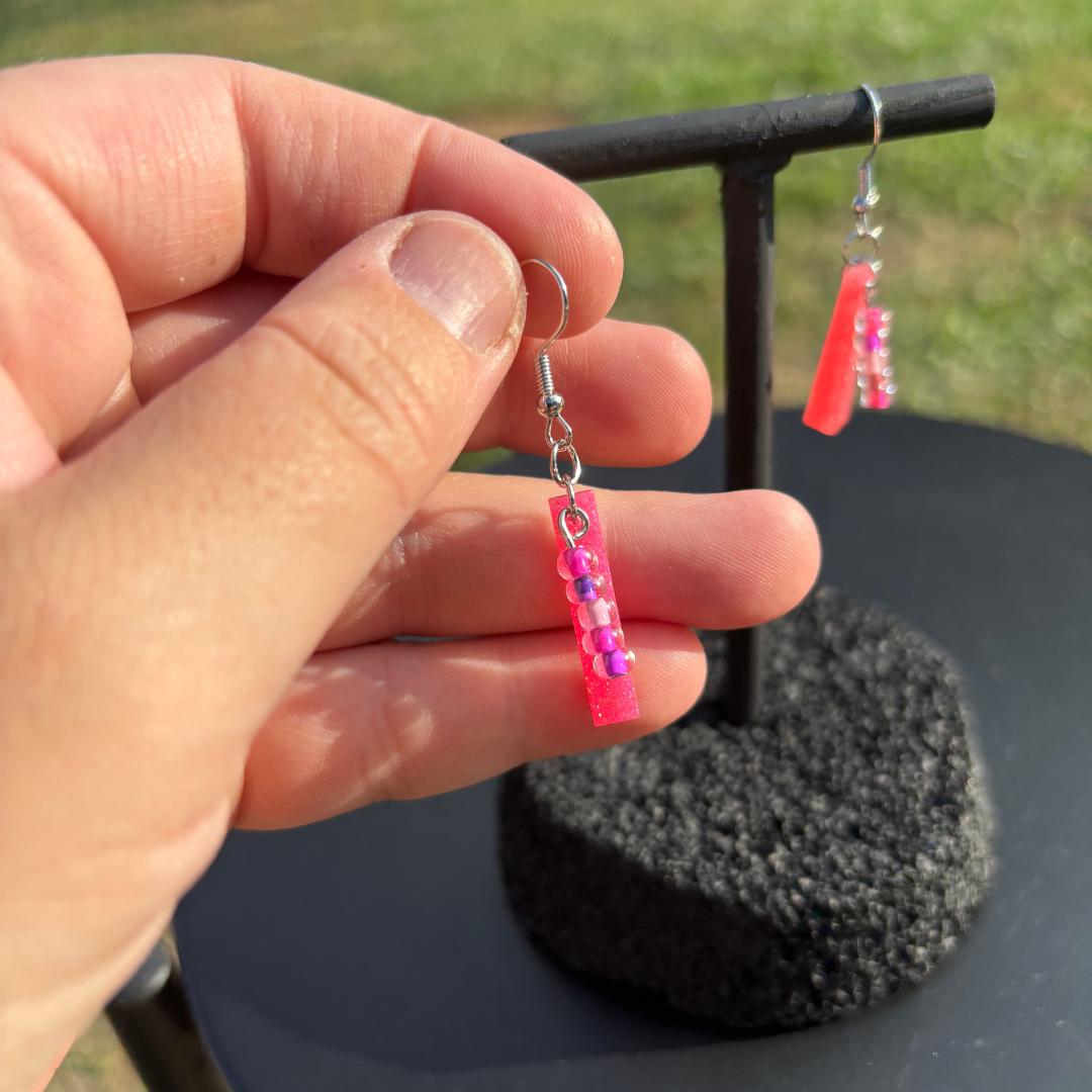 Hot Pink Rectangle Dangle Earrings