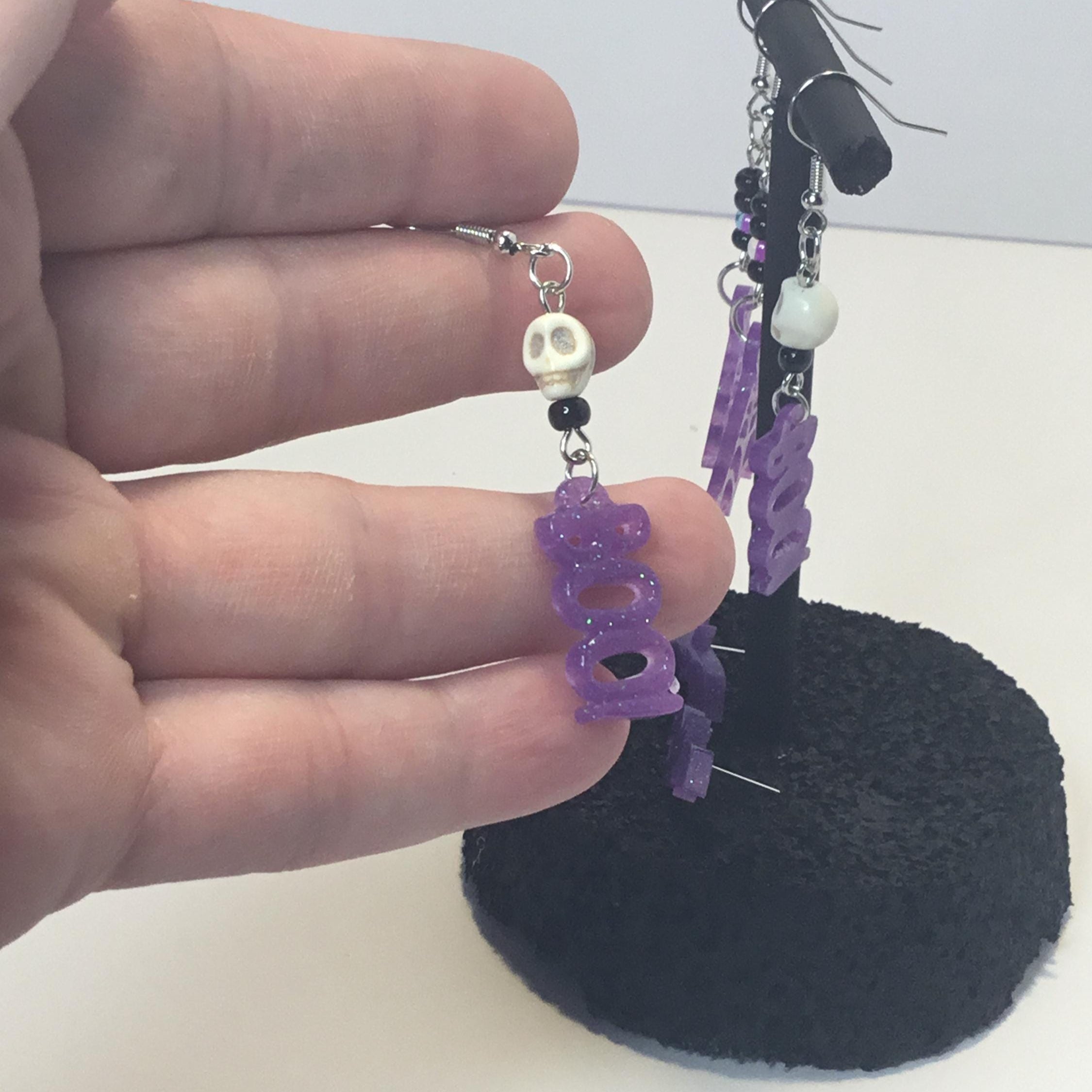 Halloween Earrings Set: Purple Spiderweb, BOO, Bats
