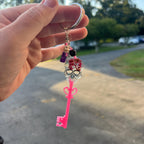 Pink Glitter Skeleton Key Keychain