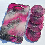 Pink & Silver Geode Resin Tray and Coaster Set