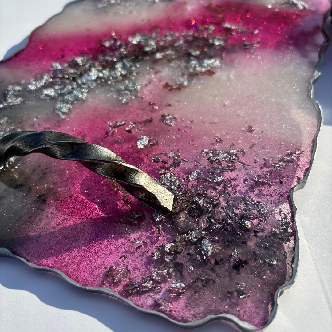 Pink & Silver Geode Resin Tray and Coaster Set