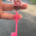 Pink Glitter Skeleton Key Keychain