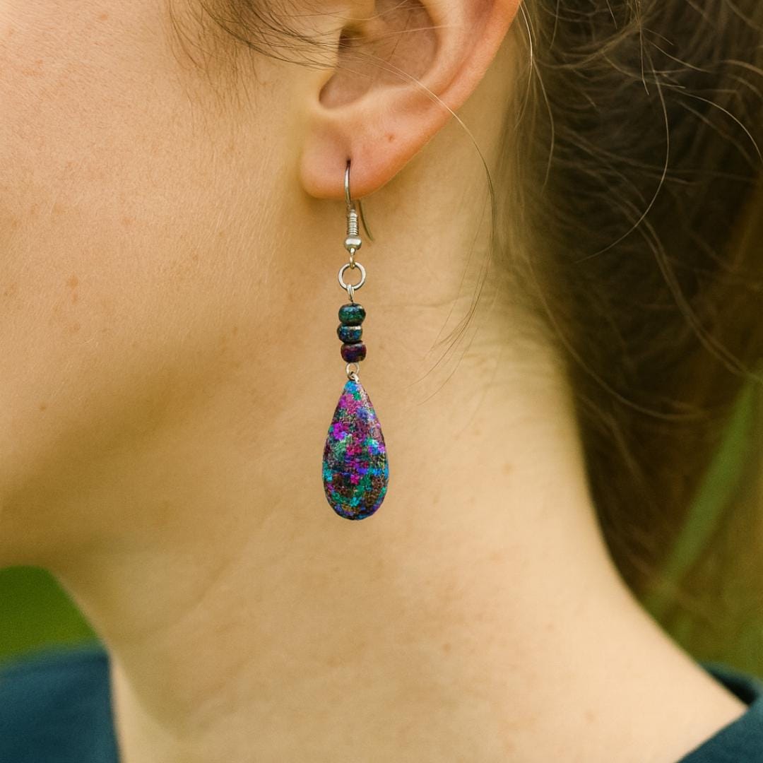 Purple Glitter Teardrop Dangle Earrings
