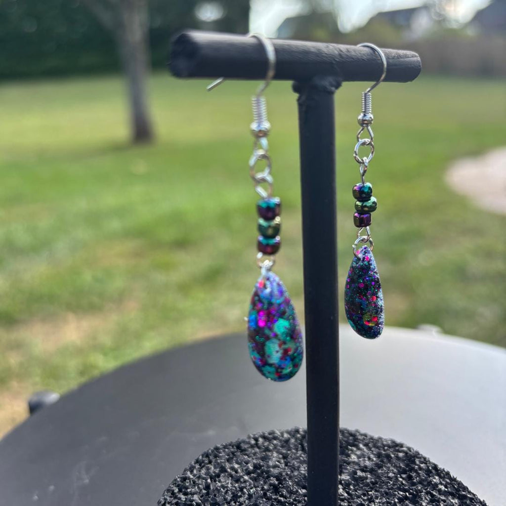 Purple Glitter Teardrop Dangle Earrings