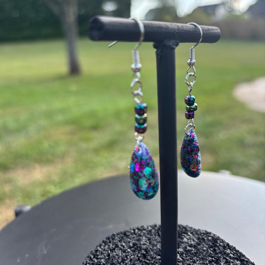 Purple Glitter Teardrop Dangle Earrings