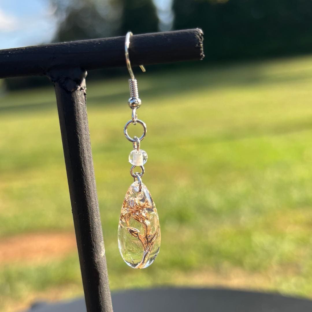Gold Flower Teardrop Dangle Earrings
