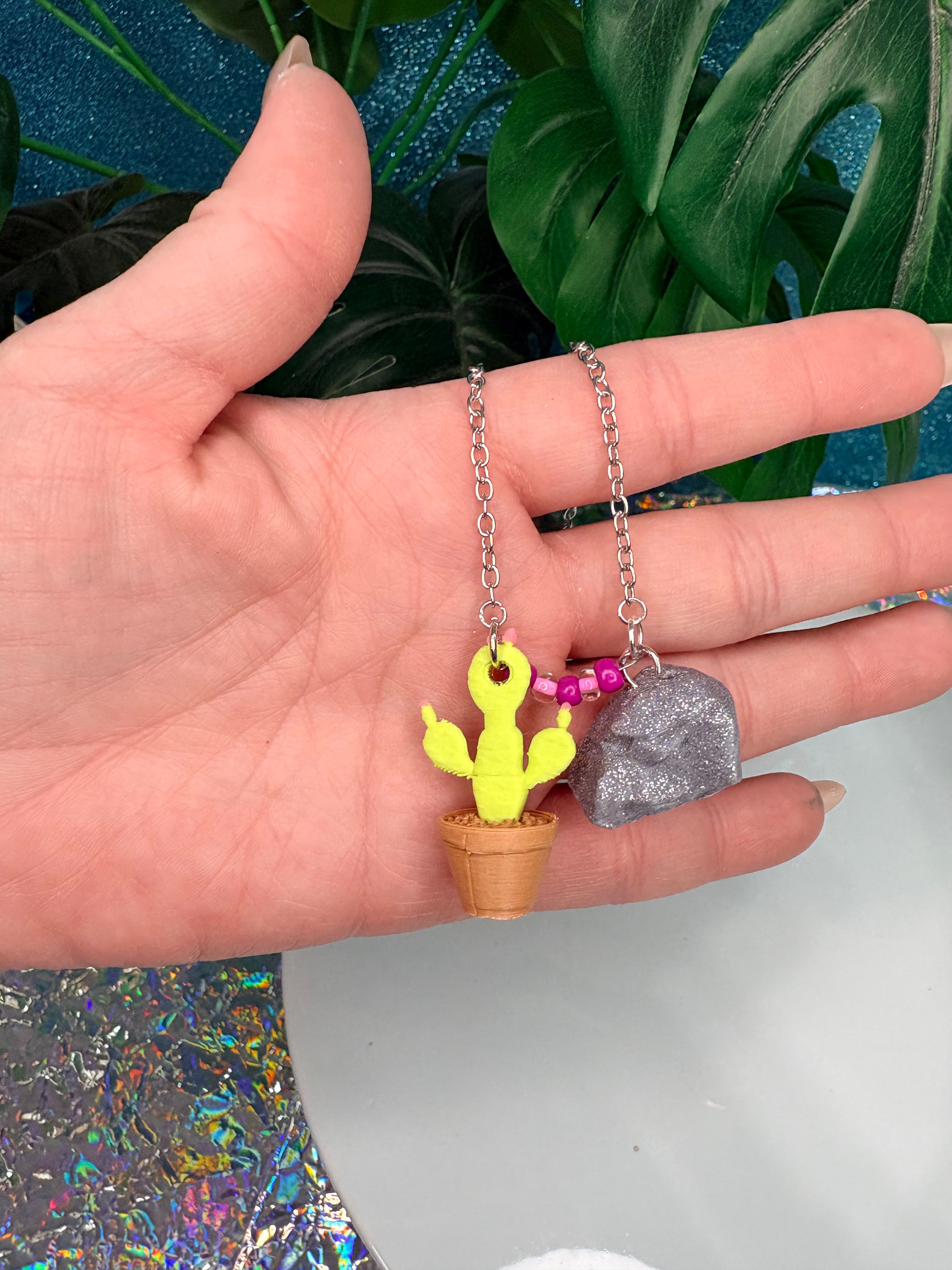 Opalite Rock & Cactus Necklace