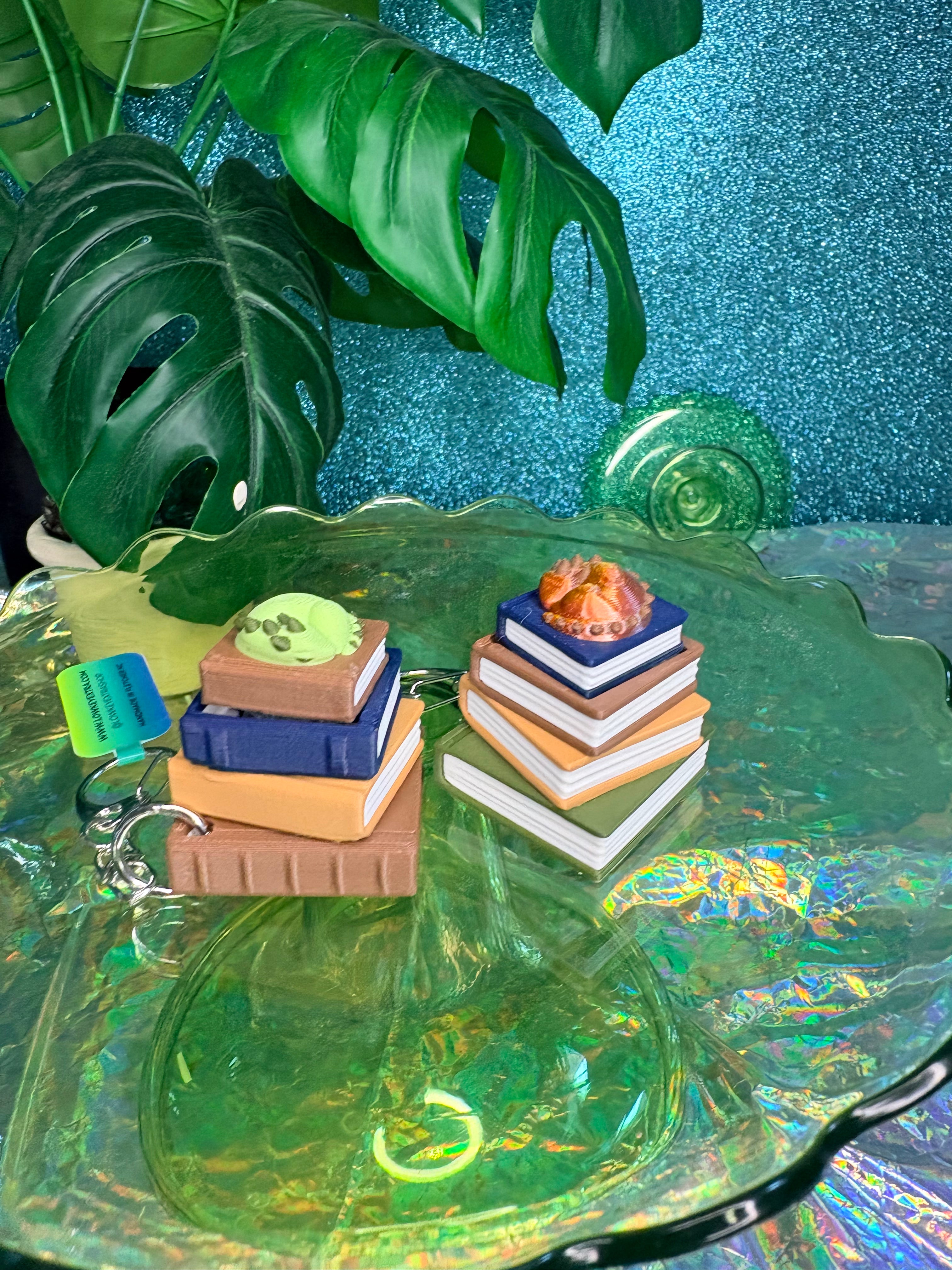Sleeping Dragon Book Stack Fidget Clicker Keychain