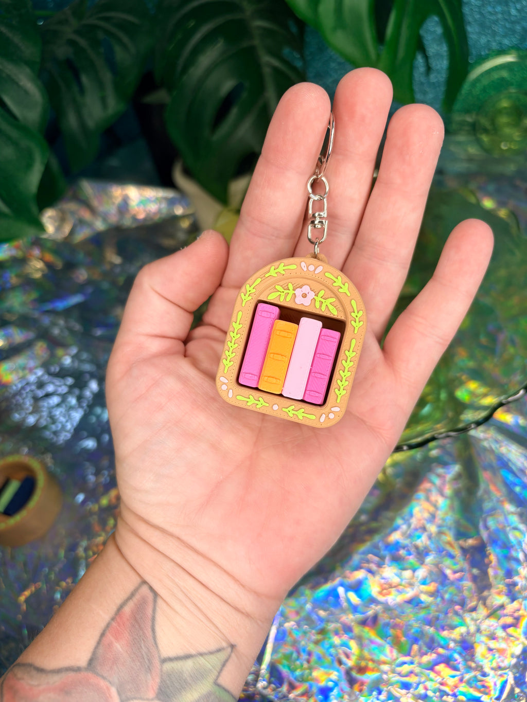 Cute Bookish Shelf Fidget Clicker Keychain