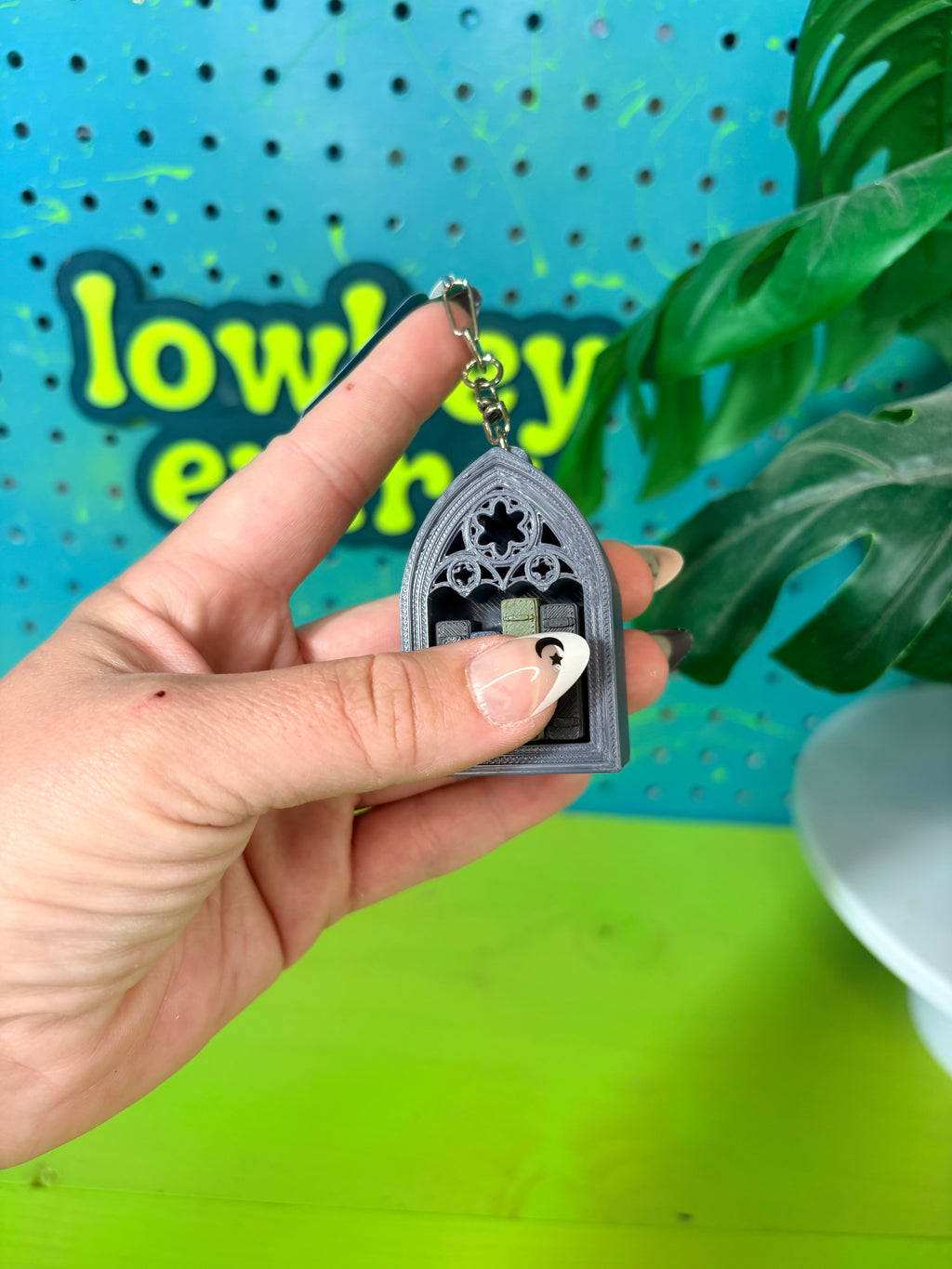 Gothic Bookshelf Fidget Clicker Keychain