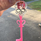 Pink Glitter Skeleton Key Keychain