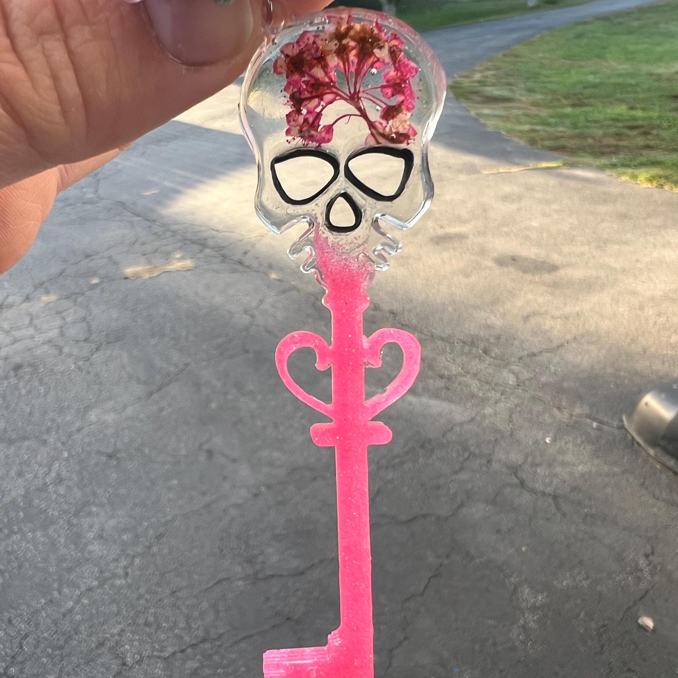 Pink Glitter Skeleton Key Keychain