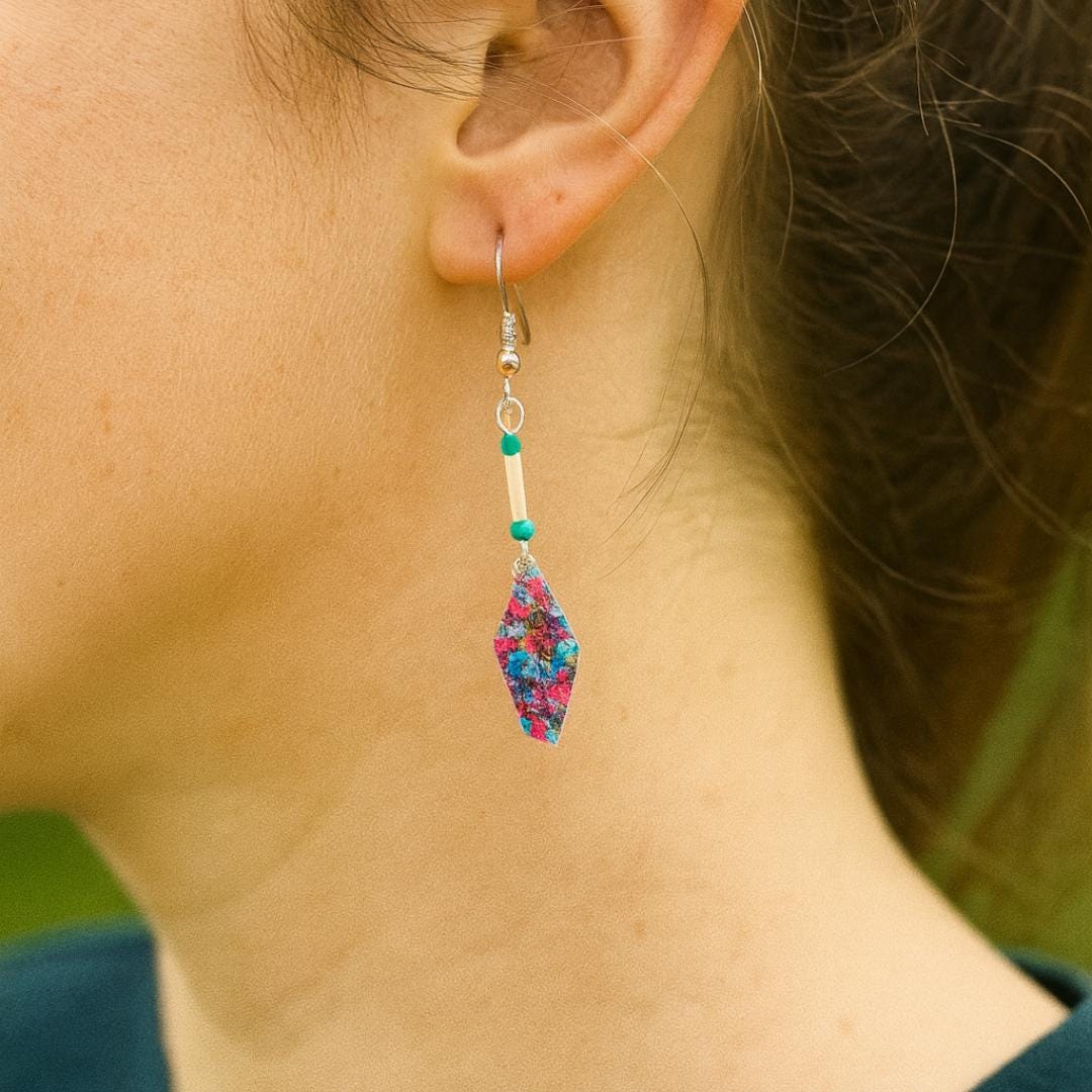 Purple Teal Glitter Gem Dangle Earrings