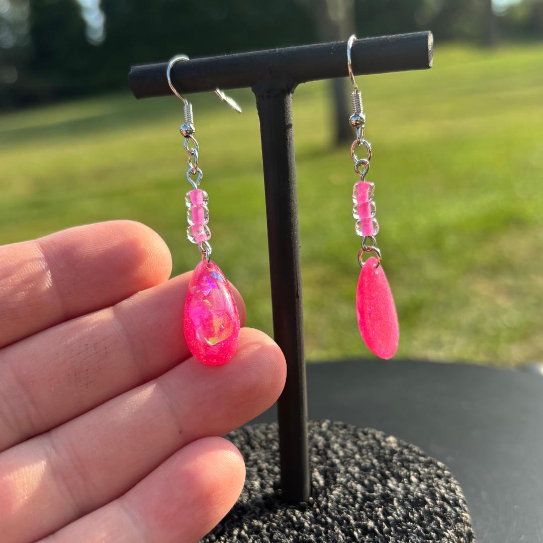 Hot Pink Teardrop Dangle Earrings