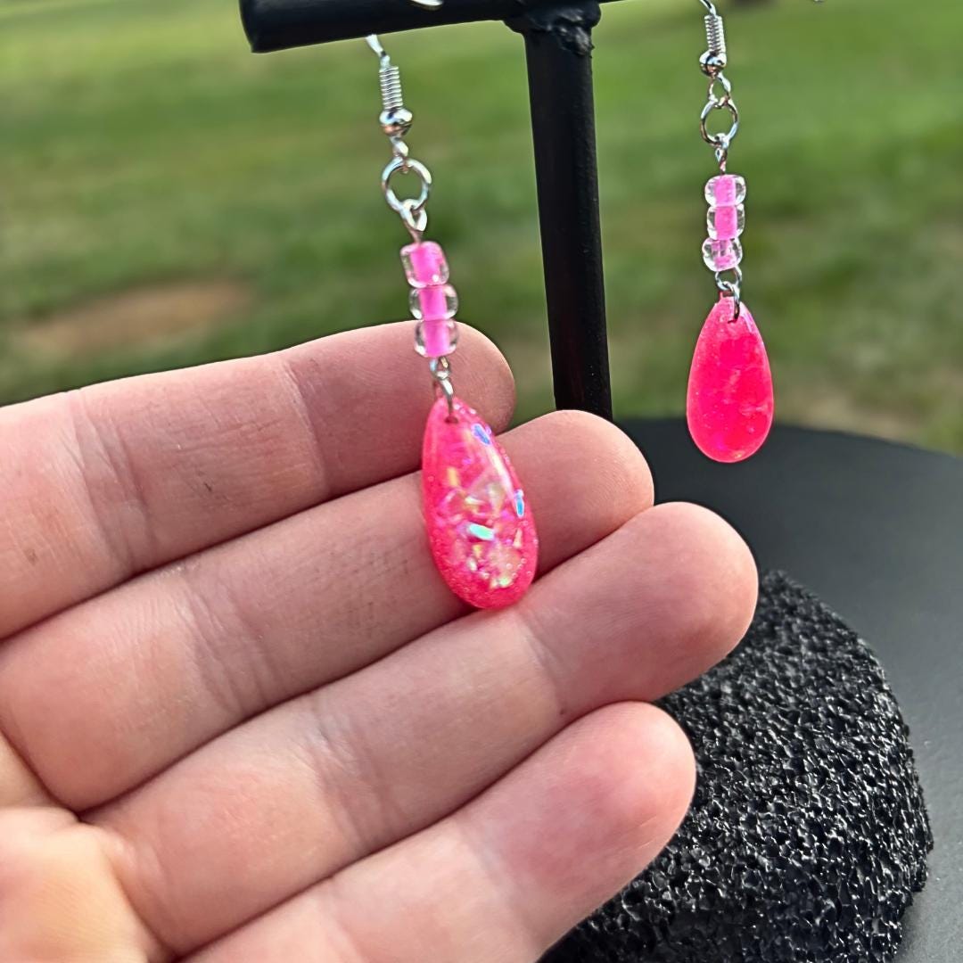 Hot Pink Teardrop Dangle Earrings