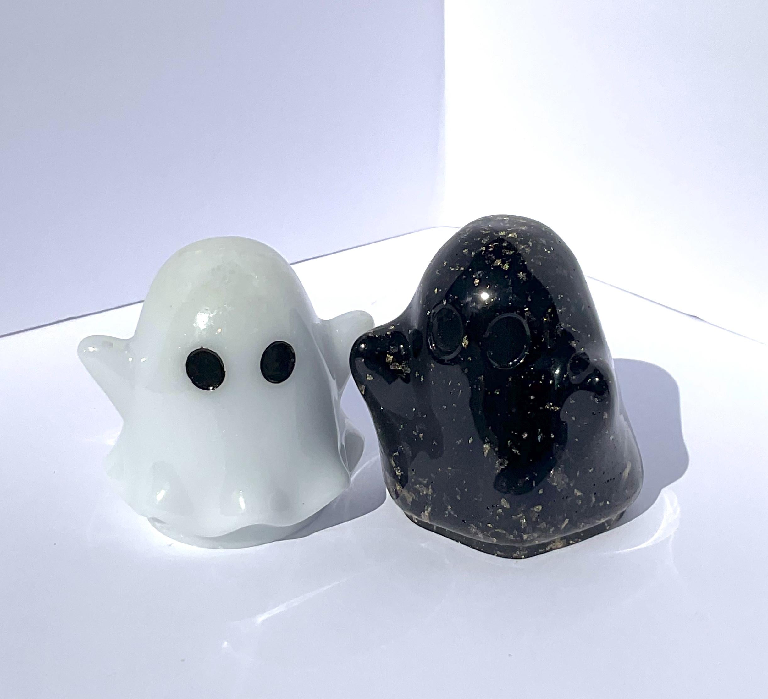 Black Gold Leaf & White Glitter Ghost Statues