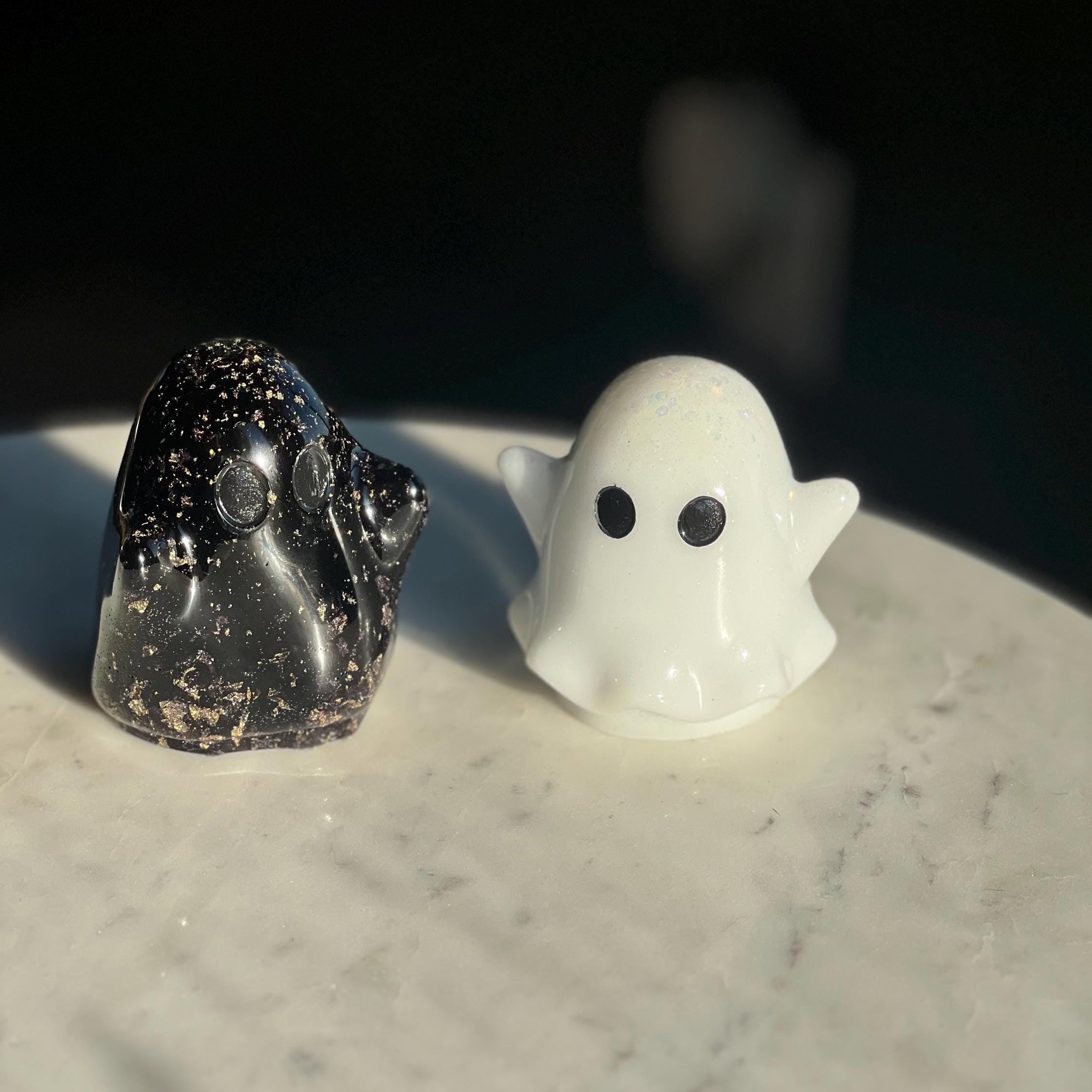 Black Gold Leaf & White Glitter Ghost Statues