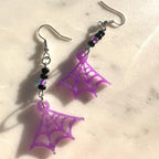 Halloween Earrings Set: Purple Spiderweb, BOO, Bats