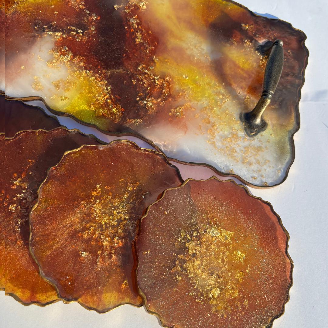Bronze Geode Resin Tray and Coaster Set