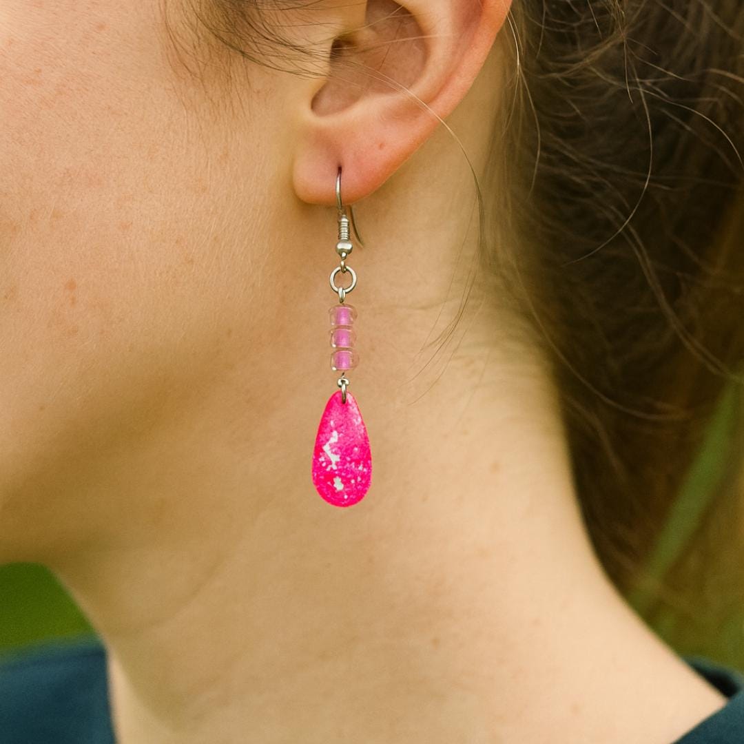 Hot Pink Teardrop Dangle Earrings