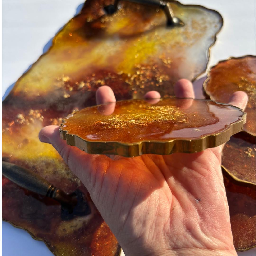 Bronze Geode Resin Tray and Coaster Set