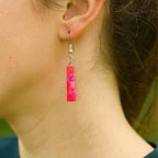 Hot Pink Rectangle Dangle Earrings