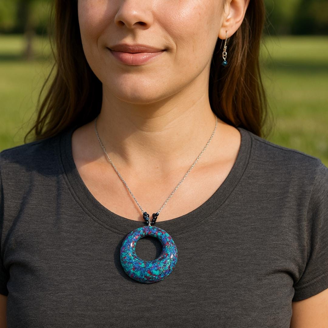 Teal & Purple Glitter Resin Pendant Necklace
