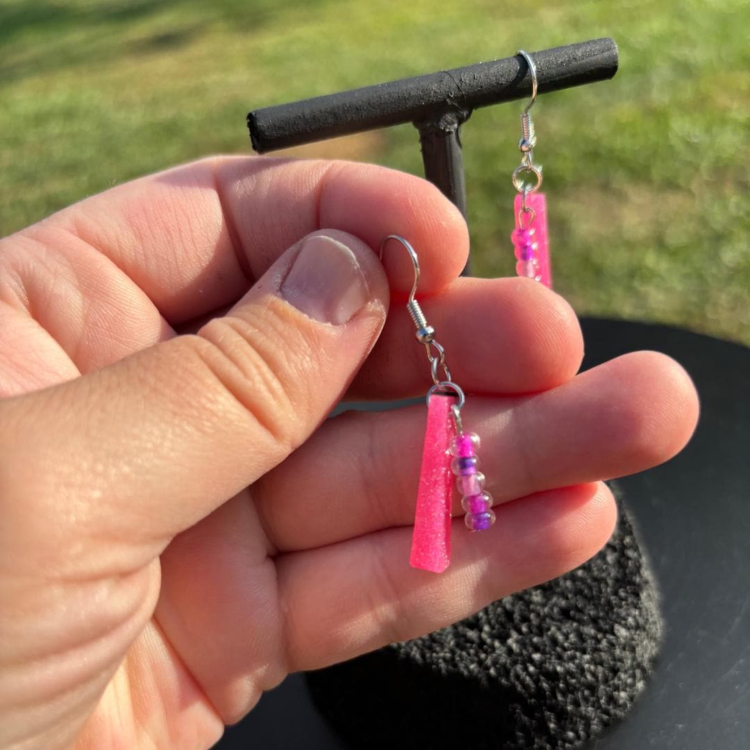 Hot Pink Rectangle Dangle Earrings