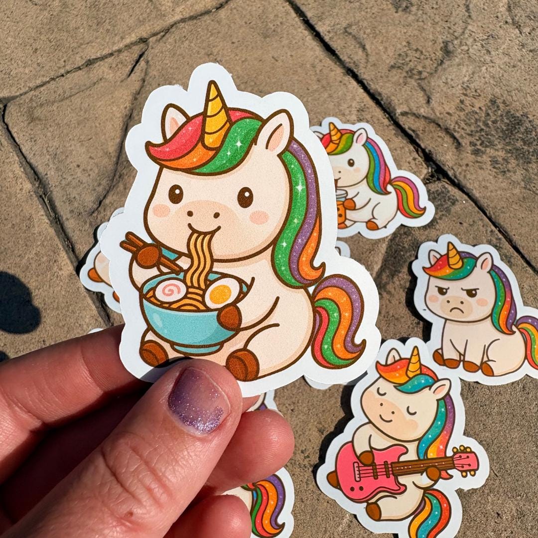 Cute Chibi Unicorn Die Cut Stickers Set of 8 - Adorable Premium Vinyl Stickers for Girls, Unicorn Lovers, Water Bottle, Laptop Stickers