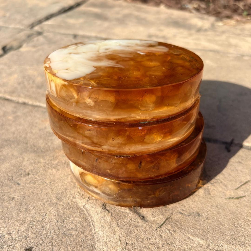 Resin Iced Coffee Coaster Set – 4 Handmade Coasters with Resin Ice & Milky Coffee Swirl | Coffee Lover Gift
