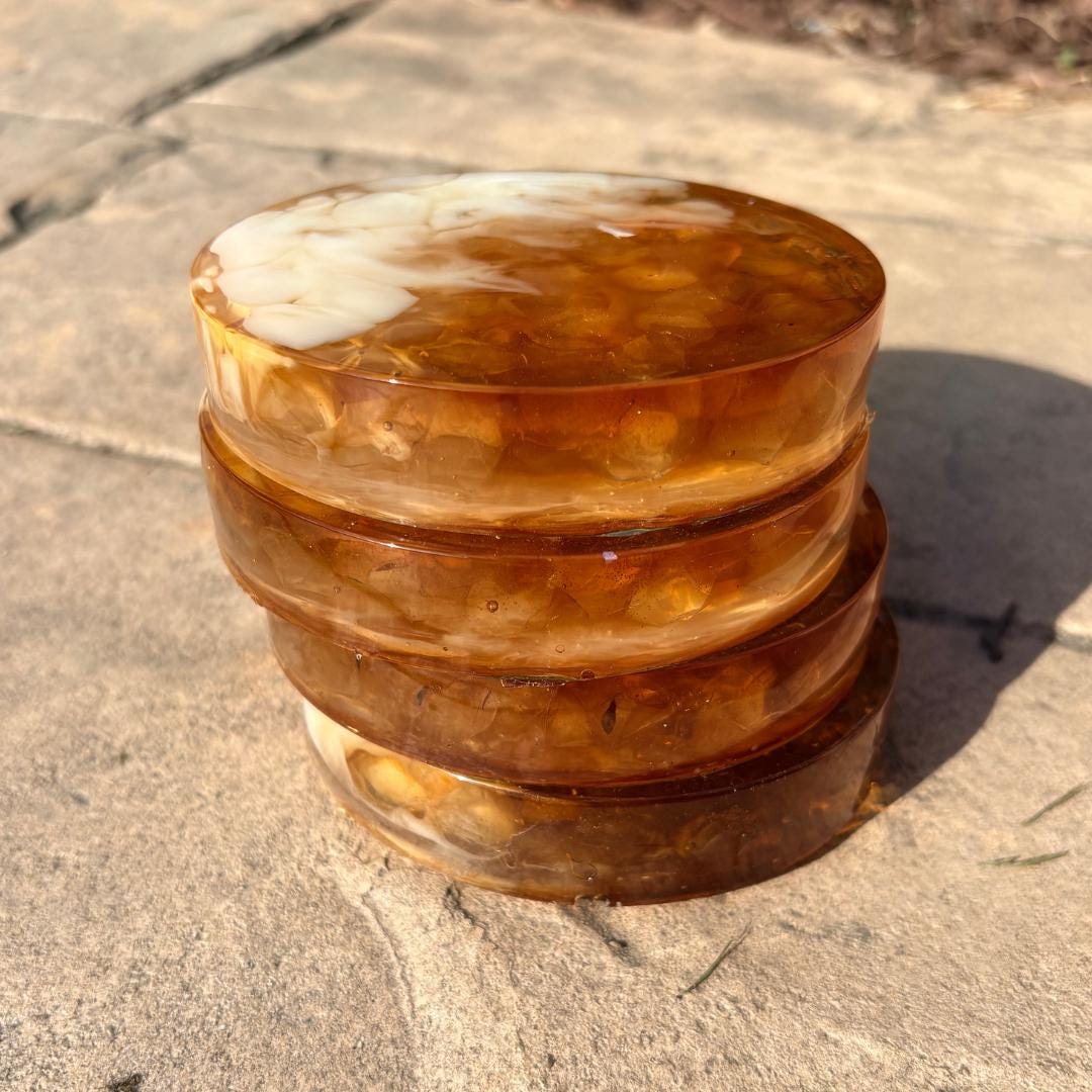 Resin Iced Coffee Coaster Set – 4 Handmade Coasters with Resin Ice & Milky Coffee Swirl | Coffee Lover Gift