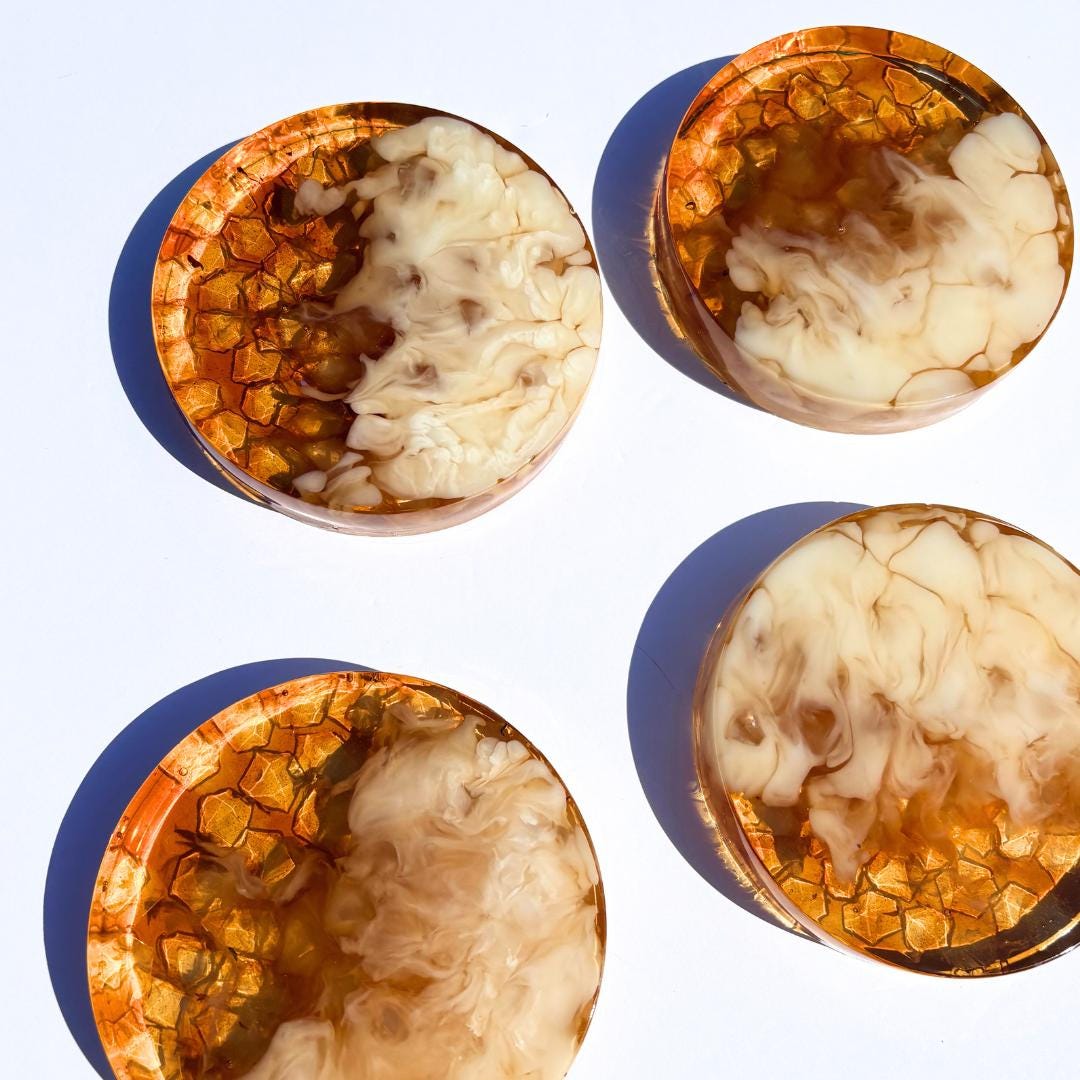 Resin Iced Coffee Coaster Set – 4 Handmade Coasters with Resin Ice & Milky Coffee Swirl | Coffee Lover Gift