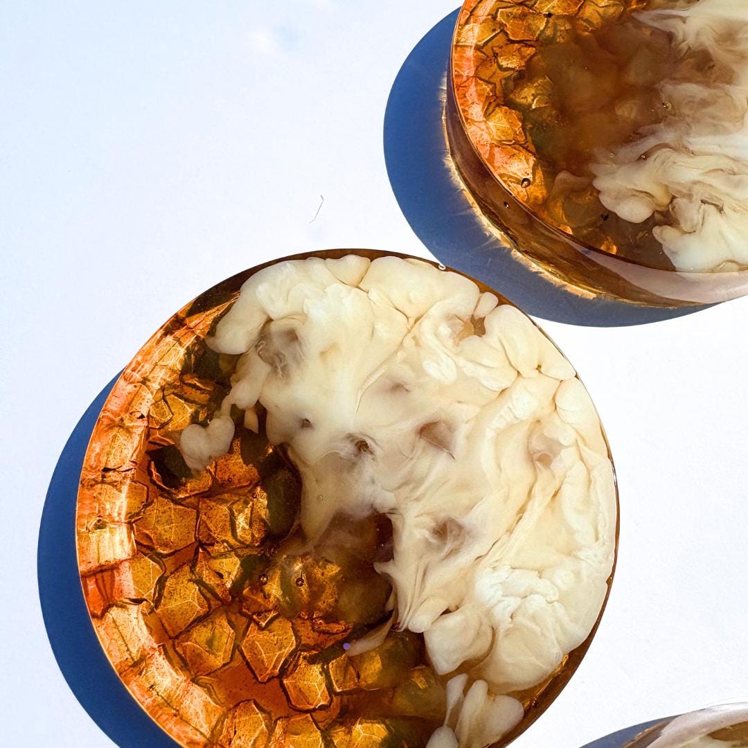 Resin Iced Coffee Coaster Set – 4 Handmade Coasters with Resin Ice & Milky Coffee Swirl | Coffee Lover Gift