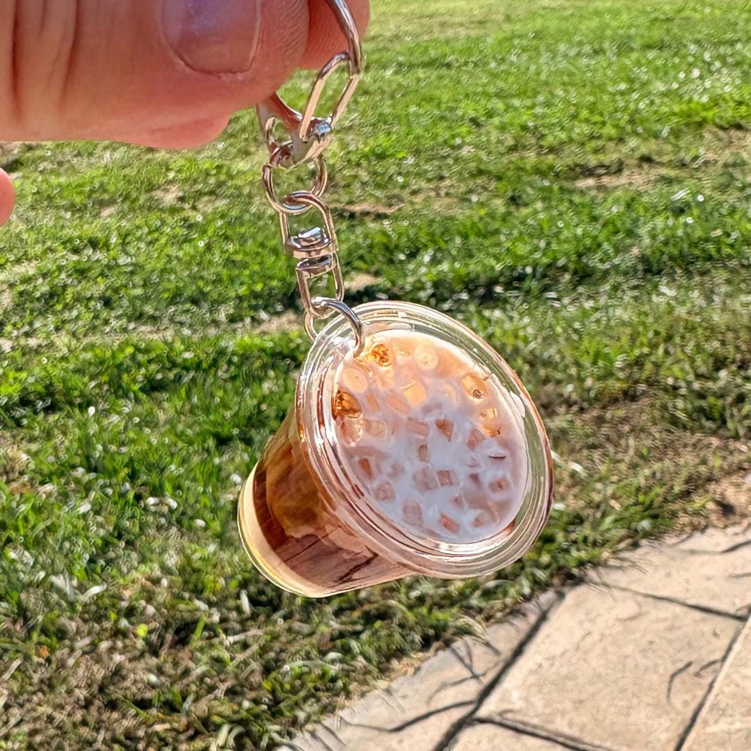Mini Iced Coffee Keychain – Resin Cup with Milky Swirl & Tiny Ice | Cute Coffee Lover Gift