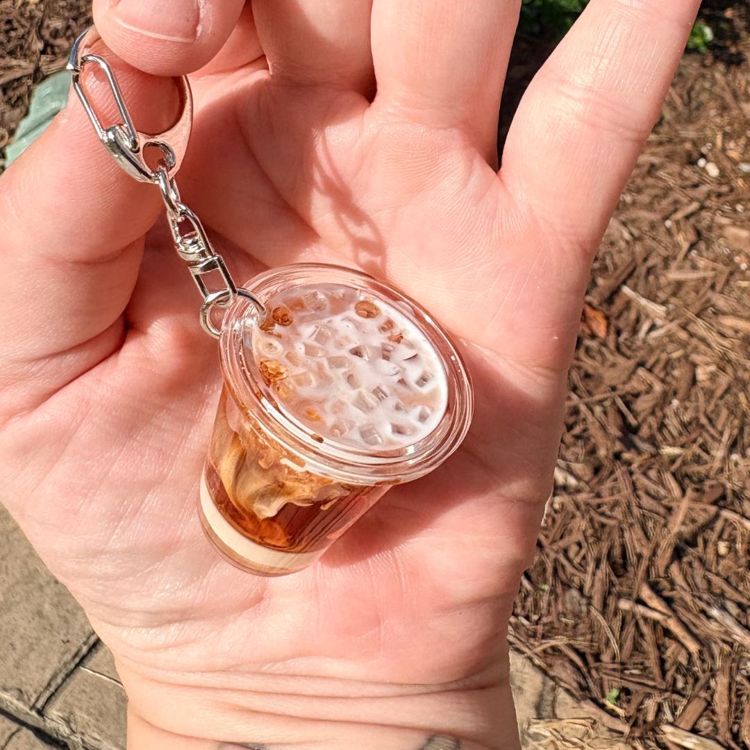 Mini Iced Coffee Keychain – Resin Cup with Milky Swirl & Tiny Ice | Cute Coffee Lover Gift