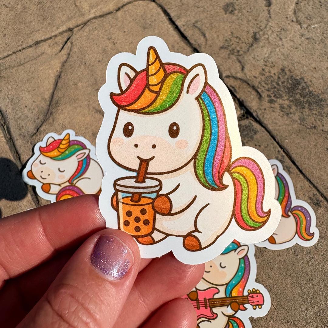 Cute Chibi Unicorn Die Cut Stickers Set of 8 - Adorable Premium Vinyl Stickers for Girls, Unicorn Lovers, Water Bottle, Laptop Stickers