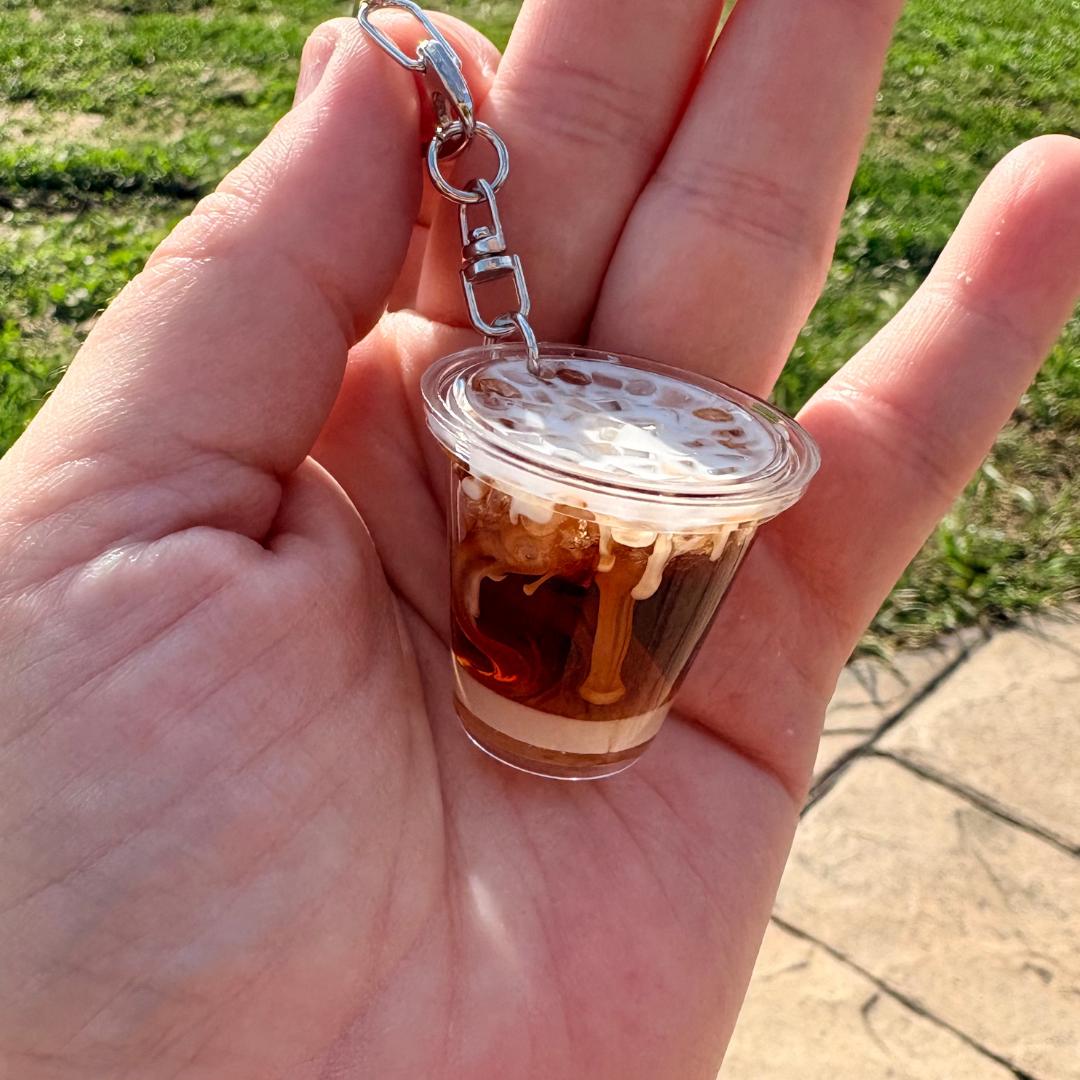 Mini Iced Coffee Keychain – Resin Cup with Milky Swirl & Tiny Ice | Cute Coffee Lover Gift