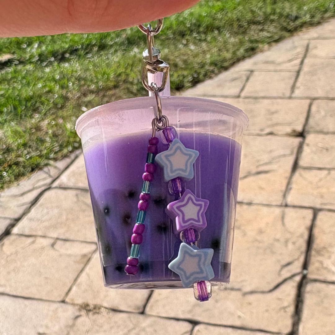 Kawaii Boba Keychain – Miniature Bubble Tea Cup | Cute Resin Charm with Straw, Beads & Sparkle