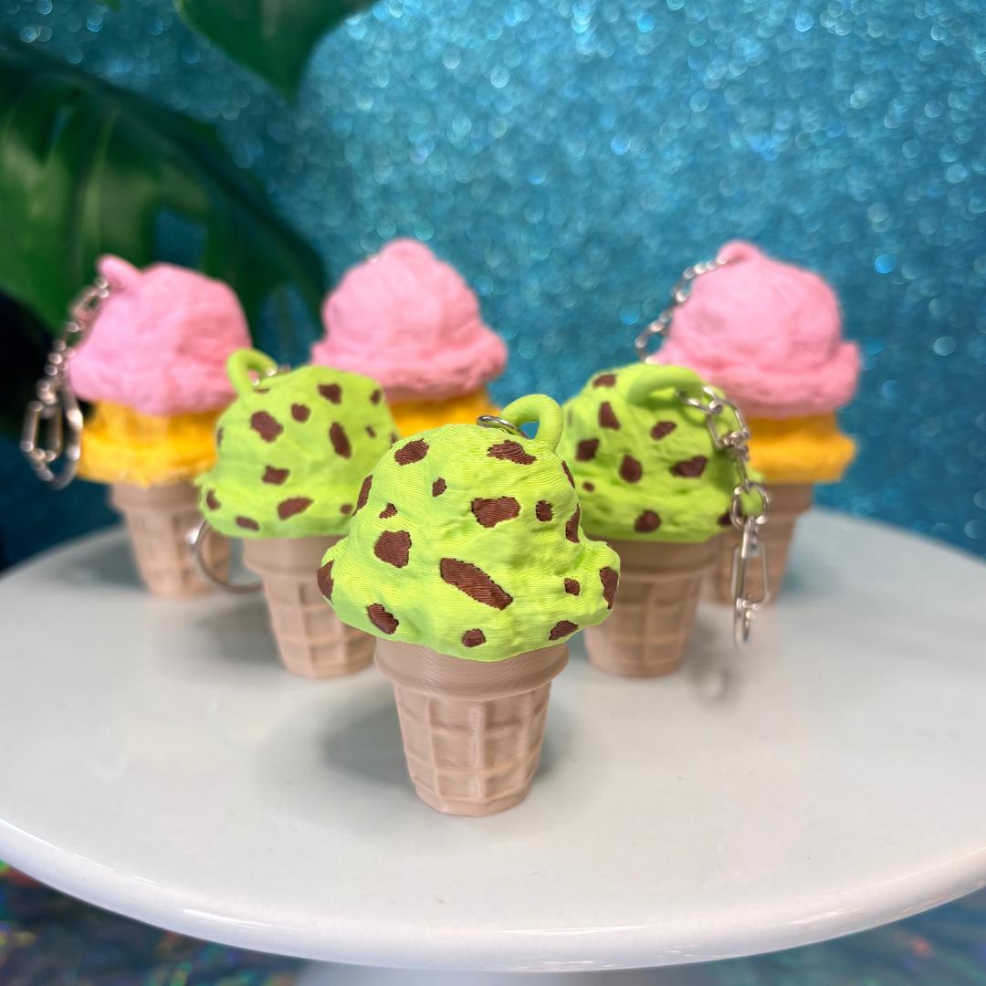 Ice Cream Cone Fidget Clicker Keychain