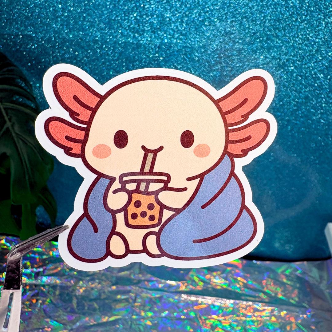 Axolotl With Boba Vinyl Sticker